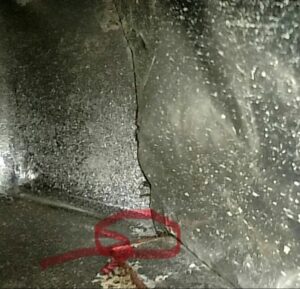 Cracked Heat Exchanger In Furnace, circled by red.